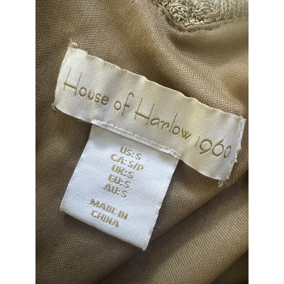 House Of Harlow 1960 Dress Womens Small Gold Metallic Crochet Knit Maxi #5797 - Picture 10 of 13
